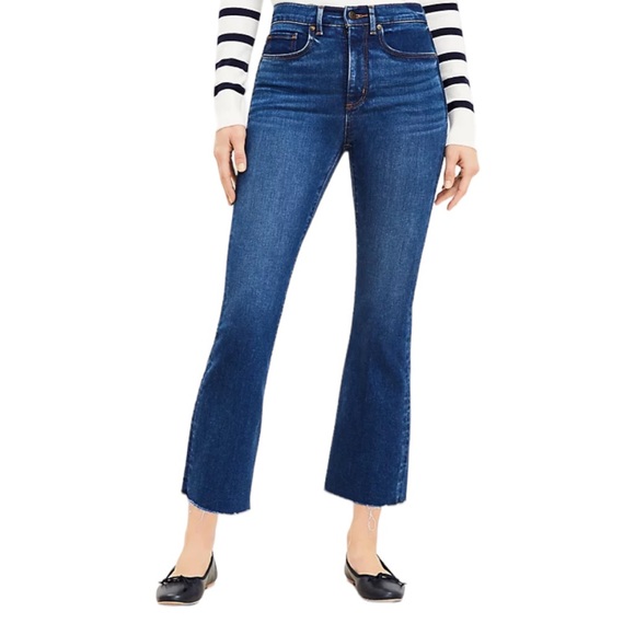 LOFT Denim - NWT LOFT Destructed Hem High Waist Flare Crop Jeans size 12